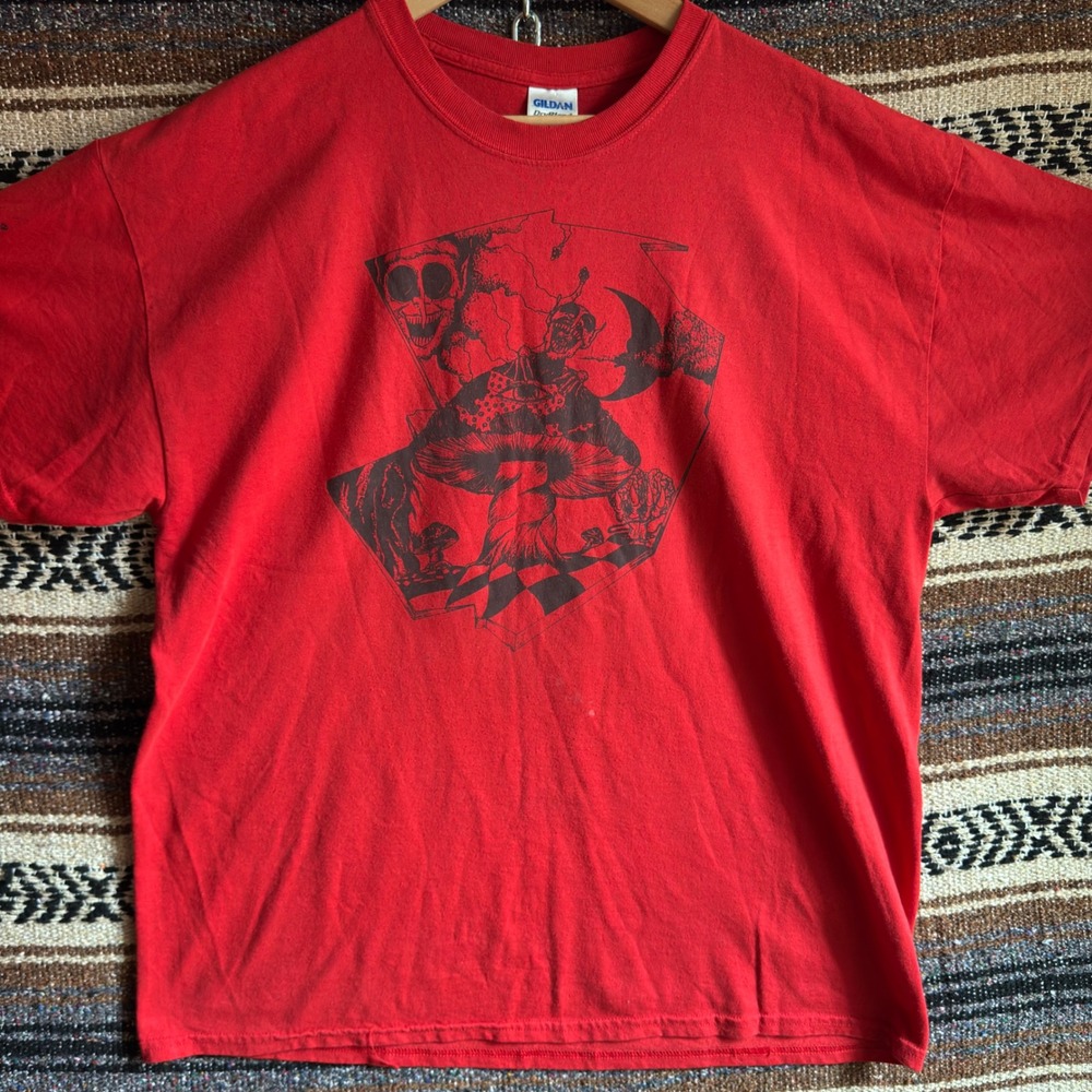 Gildan Shroomarama Festival Shirt Mens XL Red Mushroom Psychedelic Art Y2K Tee